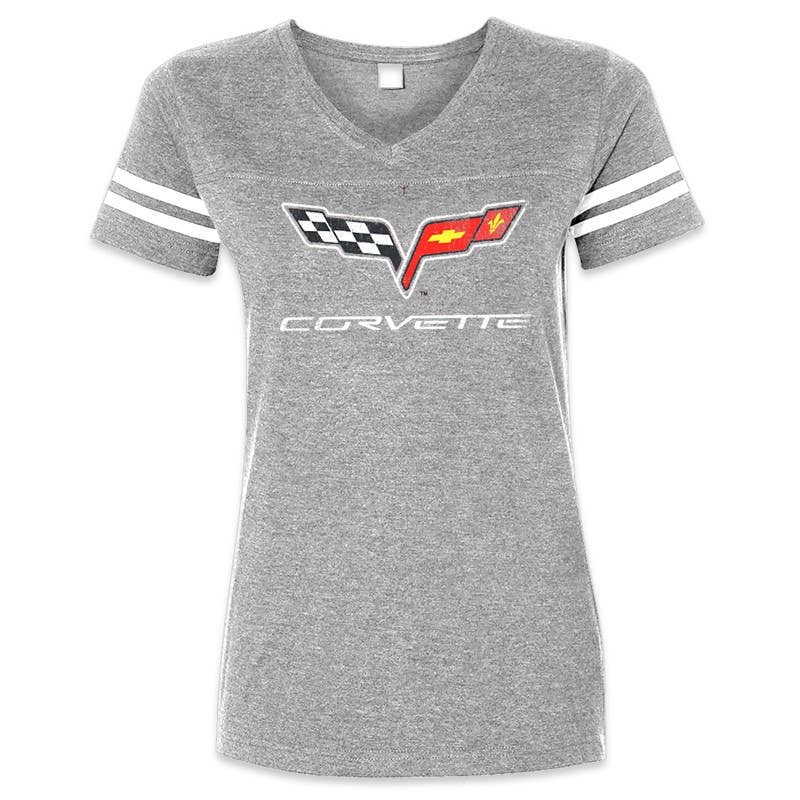 Chevy Corvette C6 Flag V-Neck Lady's T-Shirt