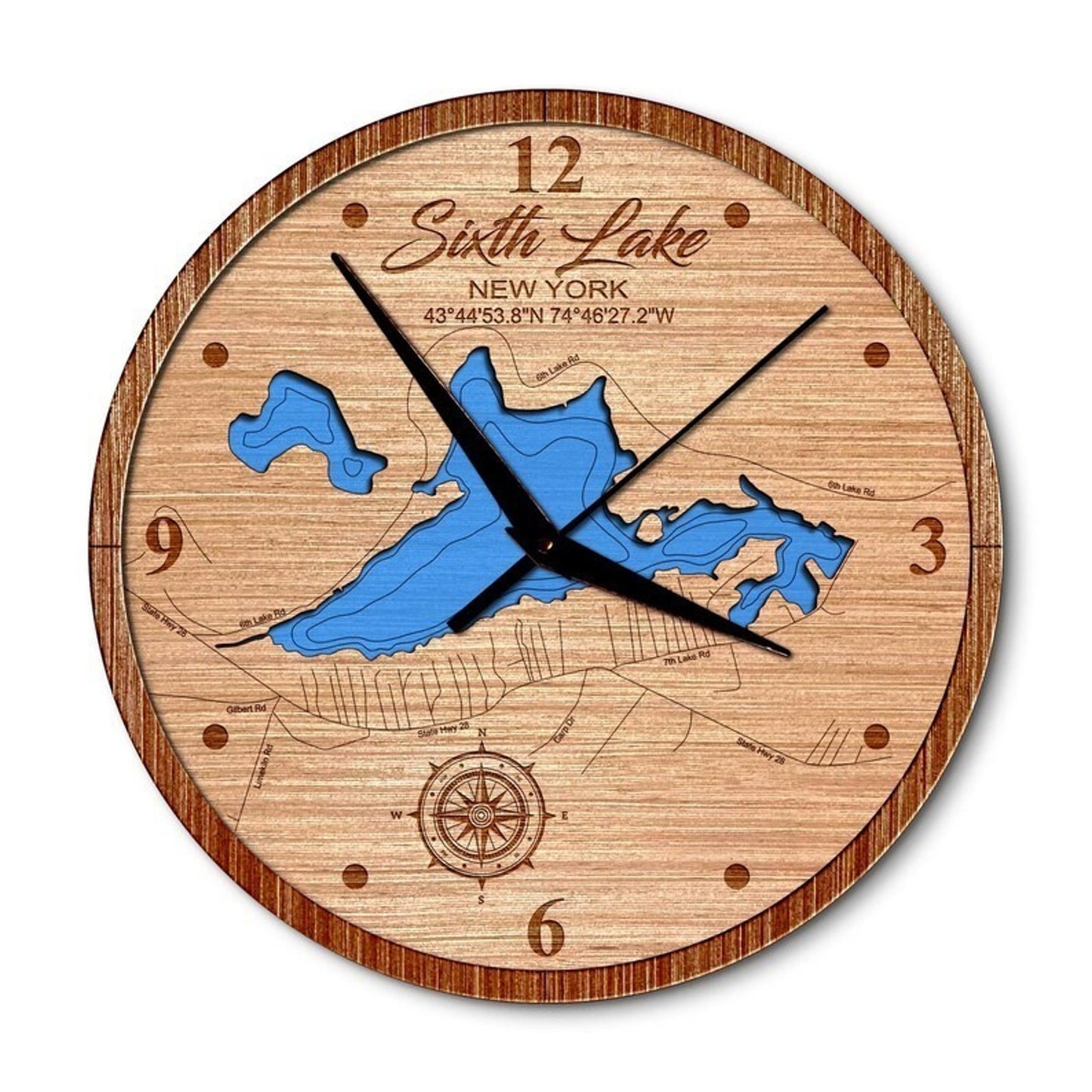 Sixth Lake(Fulton Chain), New York 14in Layered Map Clock
