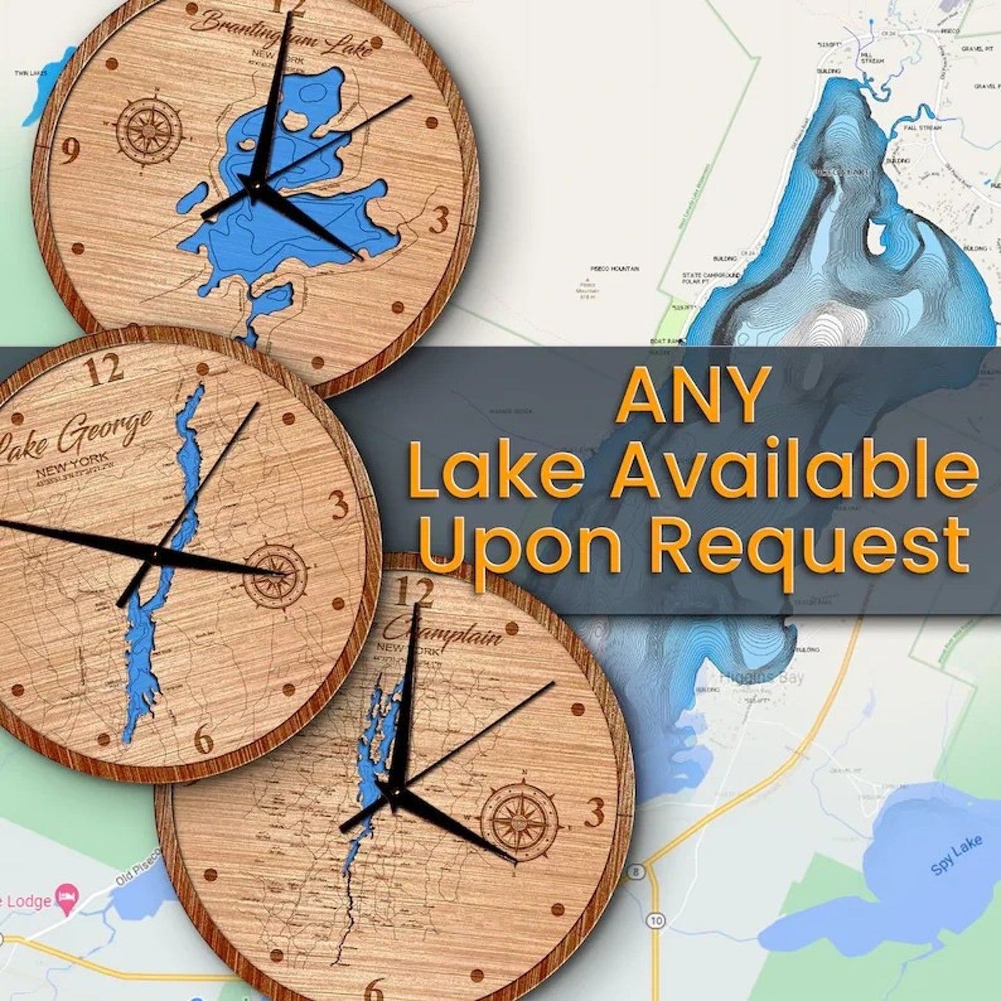 Any Lake, Pond, or Reservoir / 14in Layered Map Clock -Upon Request