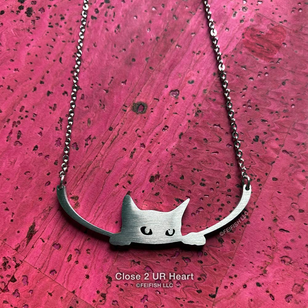 Peeking Cat Stainless Steel Necklace