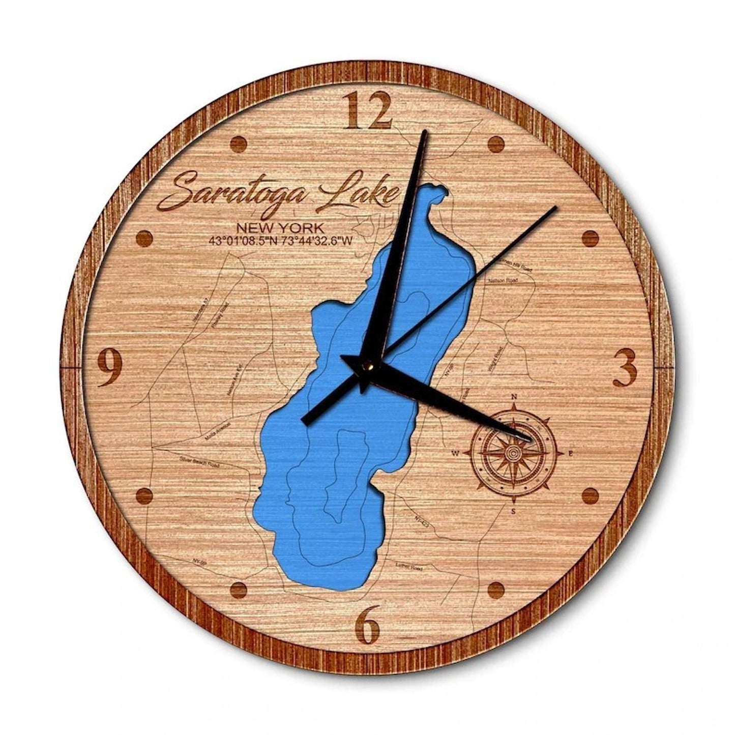 Saratoga Lake New York 14in Layered Map Clock