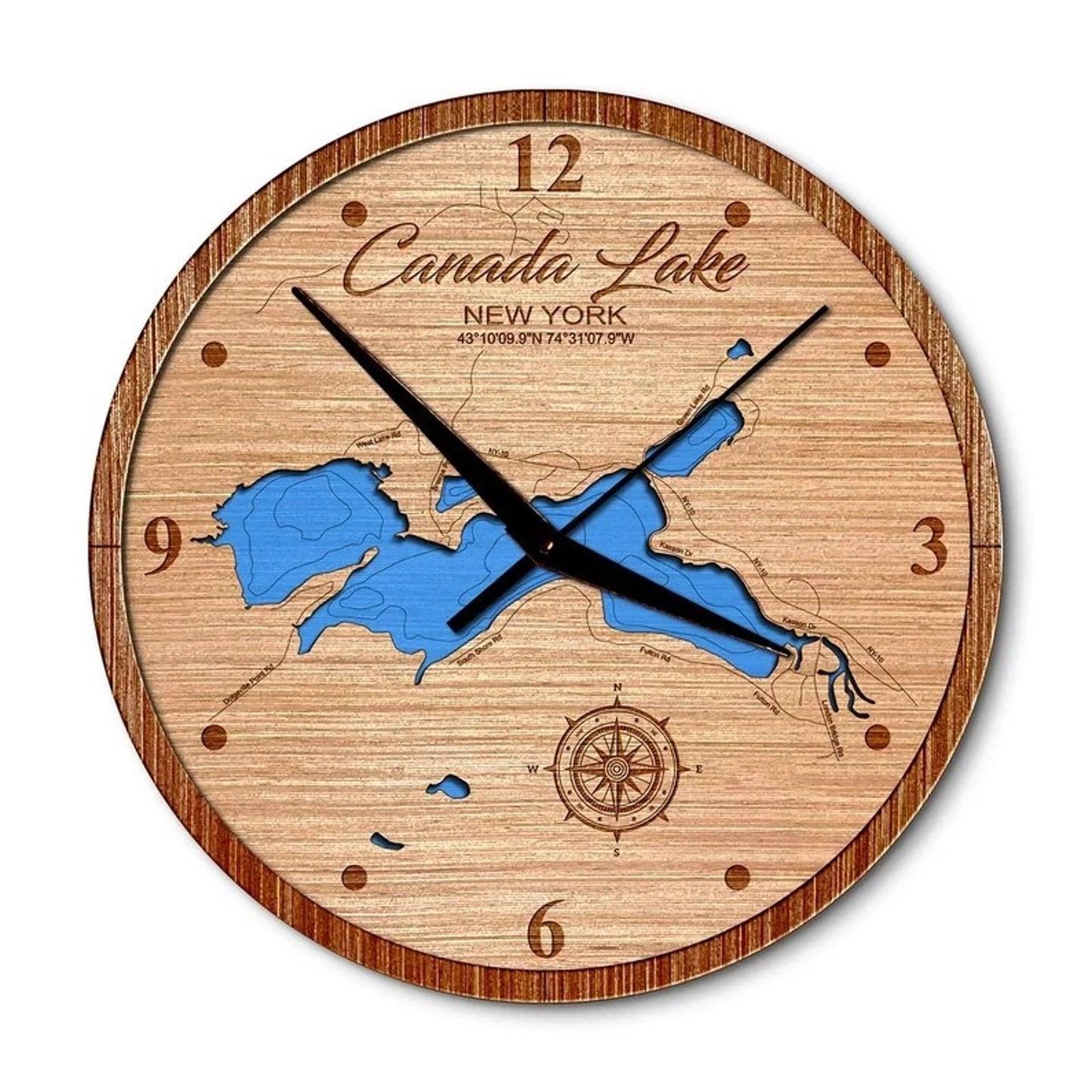 Canada Lake, New York 14in Layered Map Clock