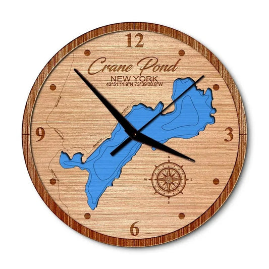 Crane Pond, New York 14in Layered Map Clock