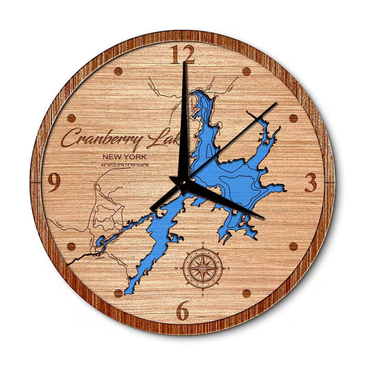 Cranberry Lake, New York 14in Layered Map Clock