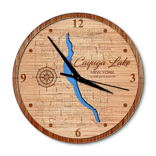 Cayuga Lake, New York 14in Layered Map Clock