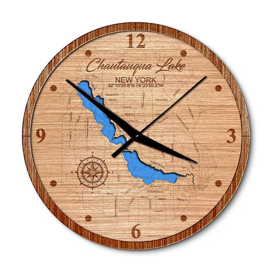 Chautauqua Lake, New York 14in Layered Map Clock