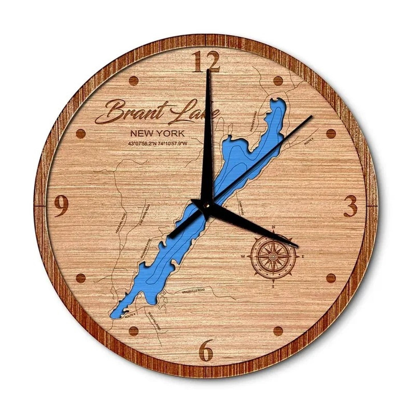 Brant Lake, New York 14in Layered Map Clock