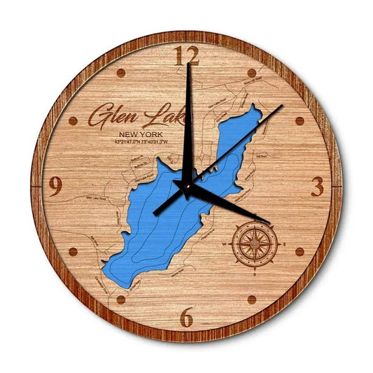 Glen Lake, New York 14in Layered Map Clock