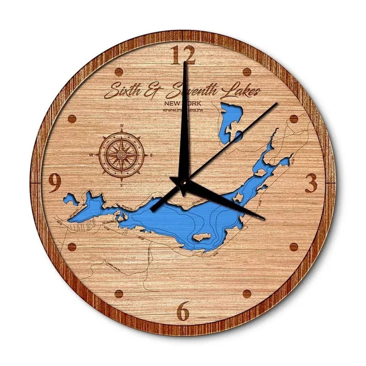 Sixth &amp; Seventh Lake(Fulton Chain), New York 14in Layered Map Clock