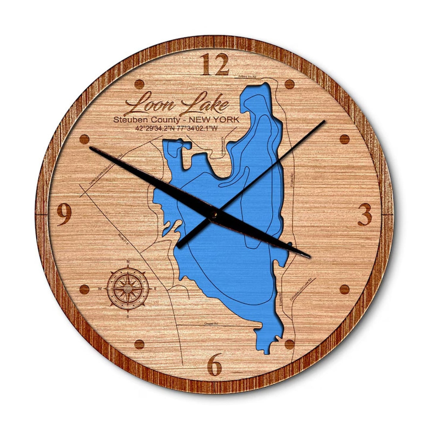 Loon Lake in Steuben County, New York 14in Layered Map Clock -