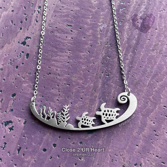 Turtles in Reef Stainless Steel Necklace